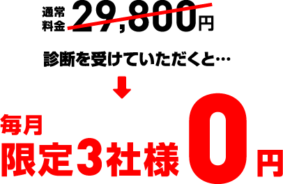 通常料金29,800円が診断を受けていただくと毎月限定3社様0円